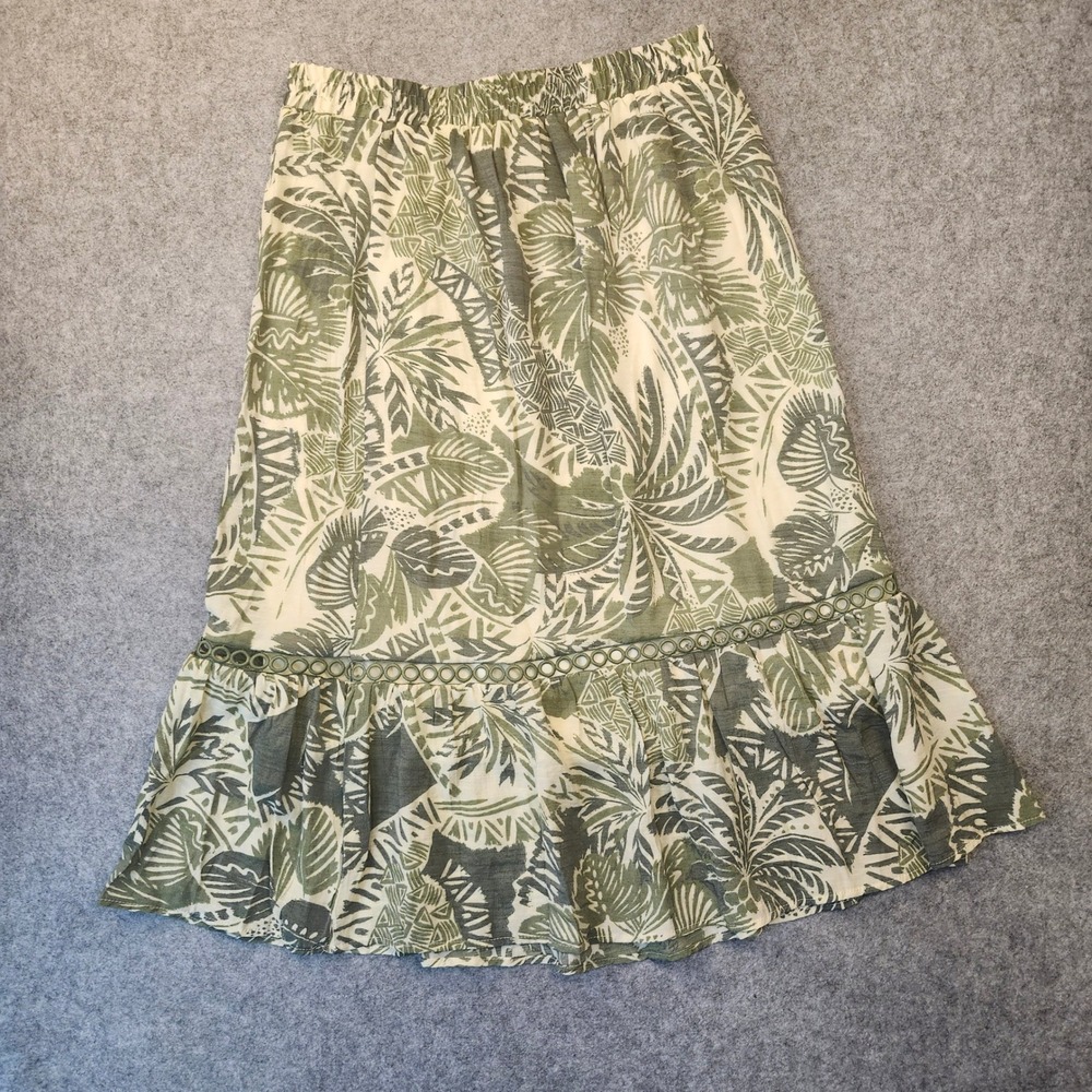 Mlle Gabrielle Green Tropical Palm Leaf Print Midi Skirt NWT Size L